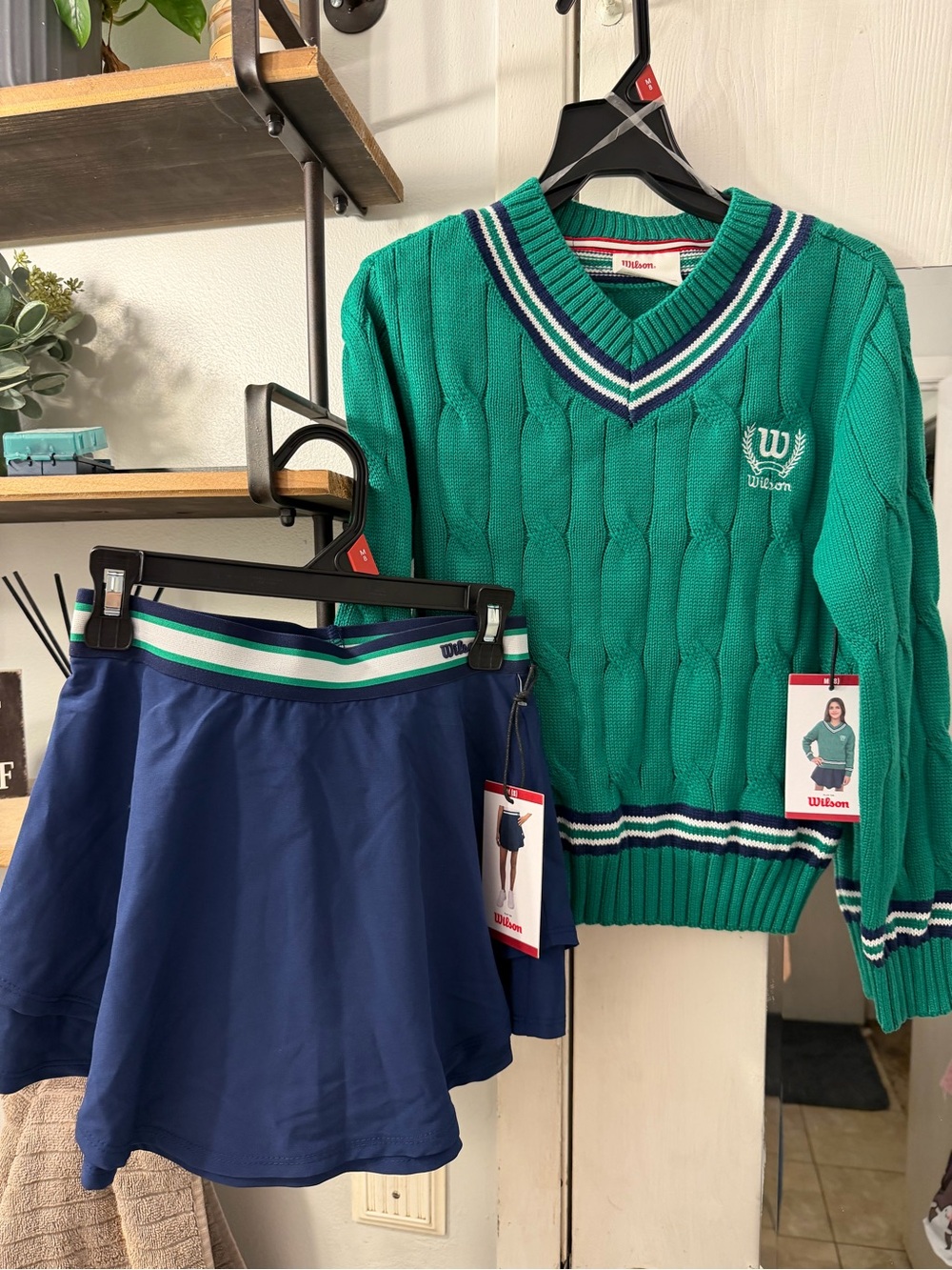 Wilson Girls Emerald Green V-Neck Cable Knit Sweater with Matching Skorts